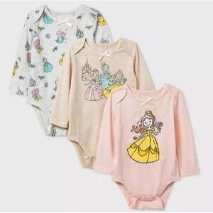 Disney Princess Long Sleeve Bodysuit set of 3 Belle Cinderella Aurora 6-9m